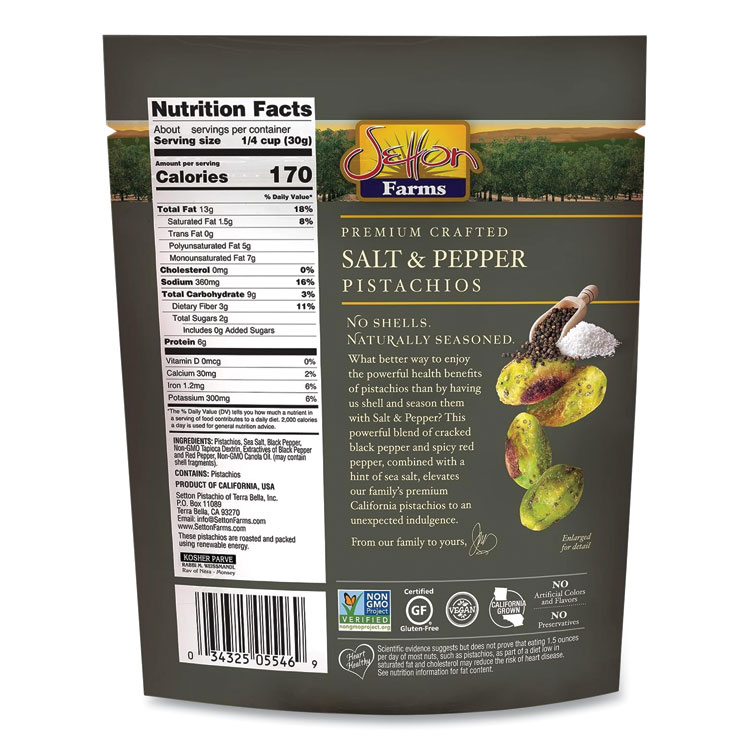 Setton Farms Salt and Pepper Pistachios, 2.5 oz Bag, 8/Carton (SEF6003)