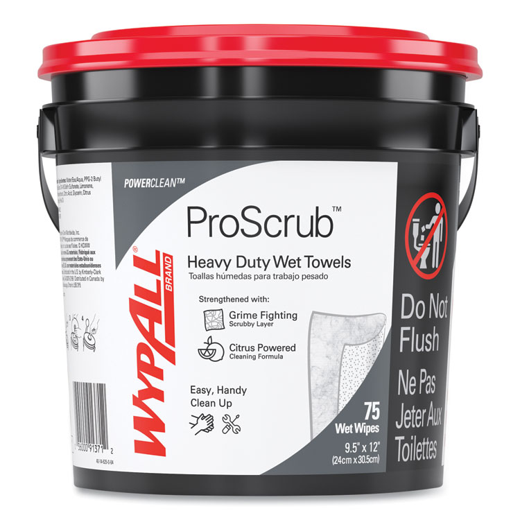 All Power Clean ProScrub Pre-Saturated Wipes, 9.5 x 12, Citrus Scent, Green, 75/Bucket, 6 Buckets/Carton (KCC91371CT)