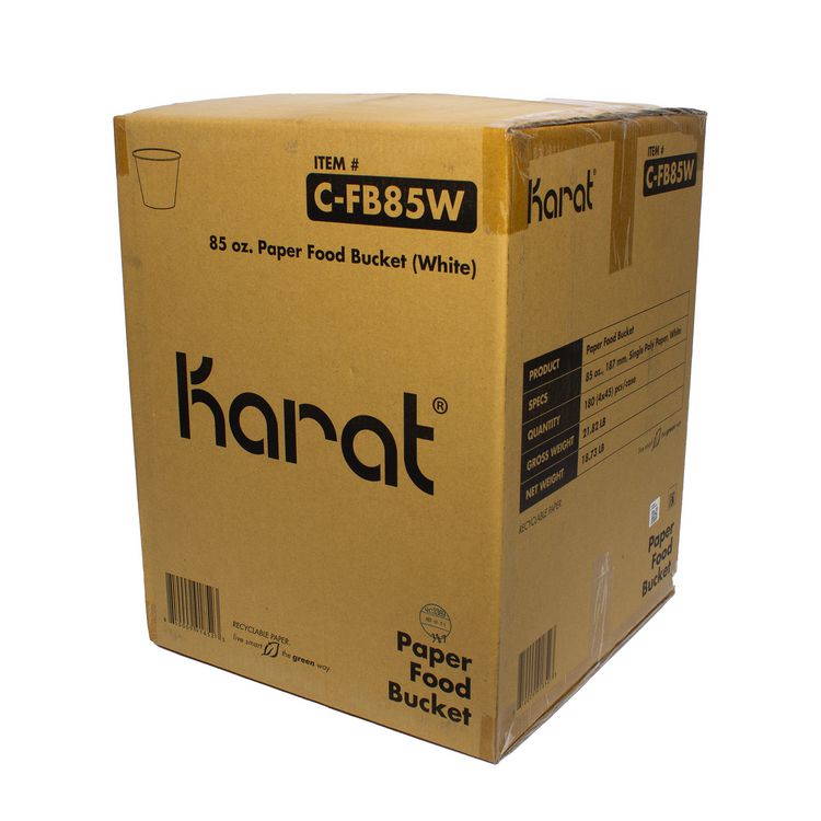 Karat Food Bucket, 85 oz, 7.36" Dia x 6"h, White, Paper, 180/Carton (KRTCFB85W)