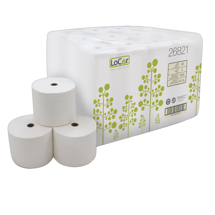 LoCor High-Capacity Bath Tissue, White, 1,000 Sheets/Roll, 36 Rolls/Carton (SOL26821)