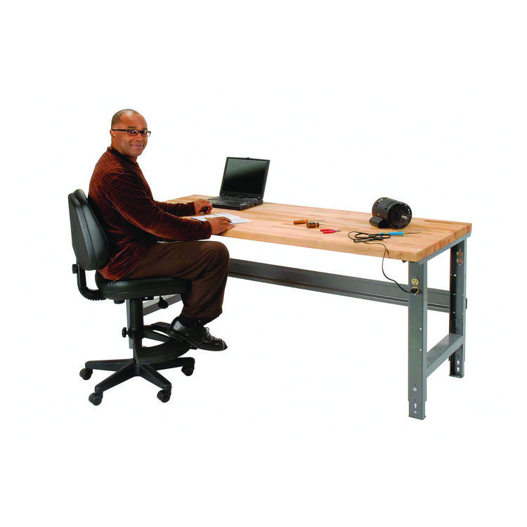 Global Industrial Standard Duty Butcher Block Top Adjustable Height Workbench, 2,000 lbs, 60 x 30 x 30.88 to 36.88, Gray (GBE183166)