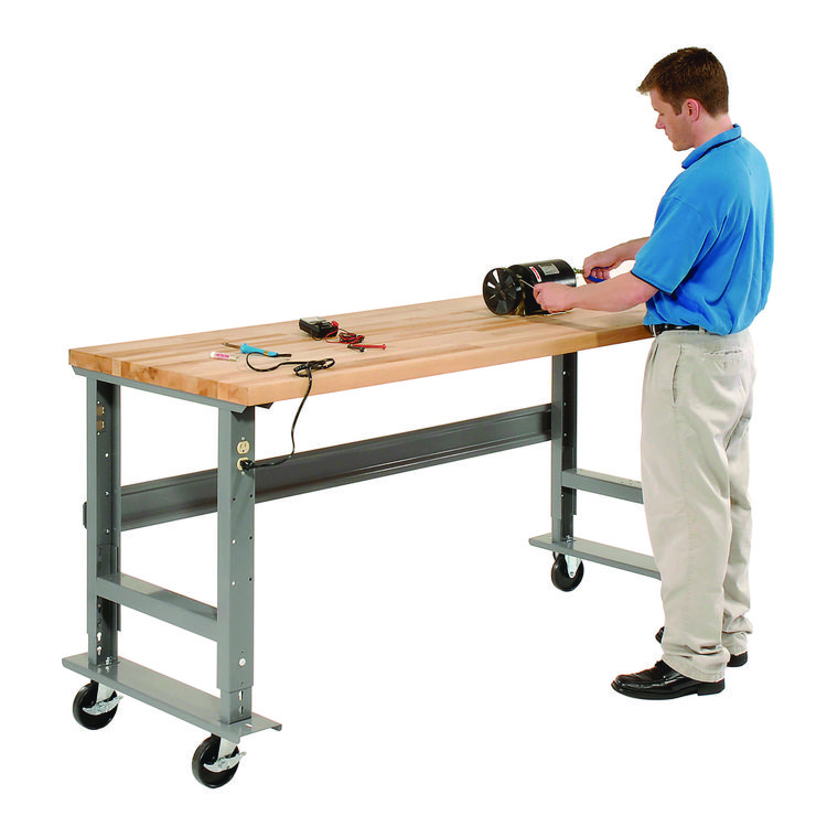 Global Industrial Light Duty Butcher Block Top Adjustable Height Workbench, 800 lbs, 60 x 30 x 36 to 43, Gray (GBE183166A)
