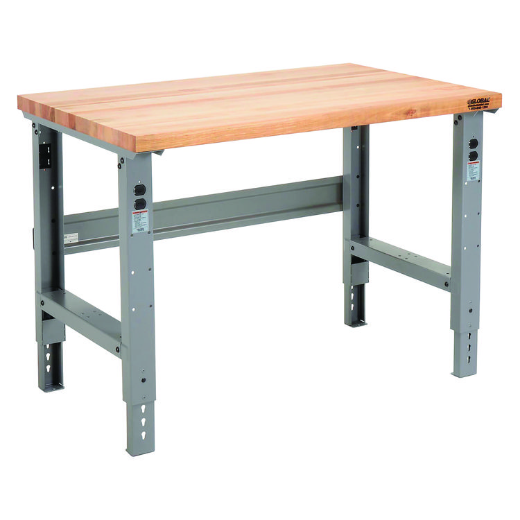 Global Industrial Standard Duty Butcher Block Top Adjustable Height Workbench, 48 x 30 x 30.88 to 36.88, Gray (GBE183149)