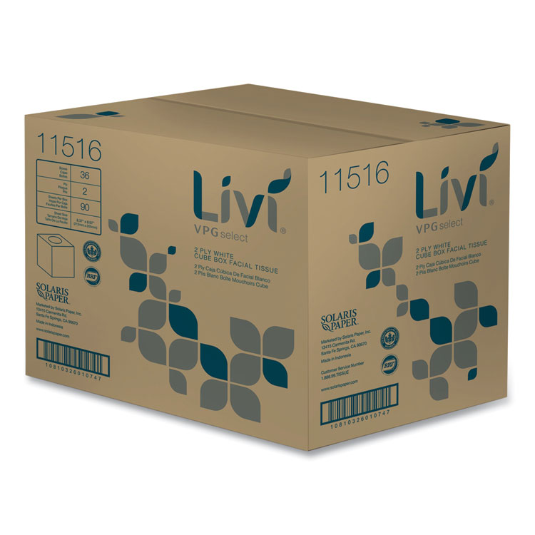 Livi VPG Select Cube Facial Tissue, 2-Ply, White, 90 Sheets/Box, 36 Boxes/Carton (SOL11516)
