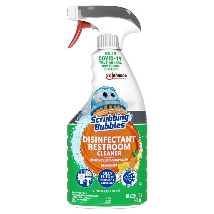 Scrubbing Bubbles Disinfectant Restroom Cleaner, Citrus Scent, 32 oz Spray Bottle, 8/Carton (SJN334879)