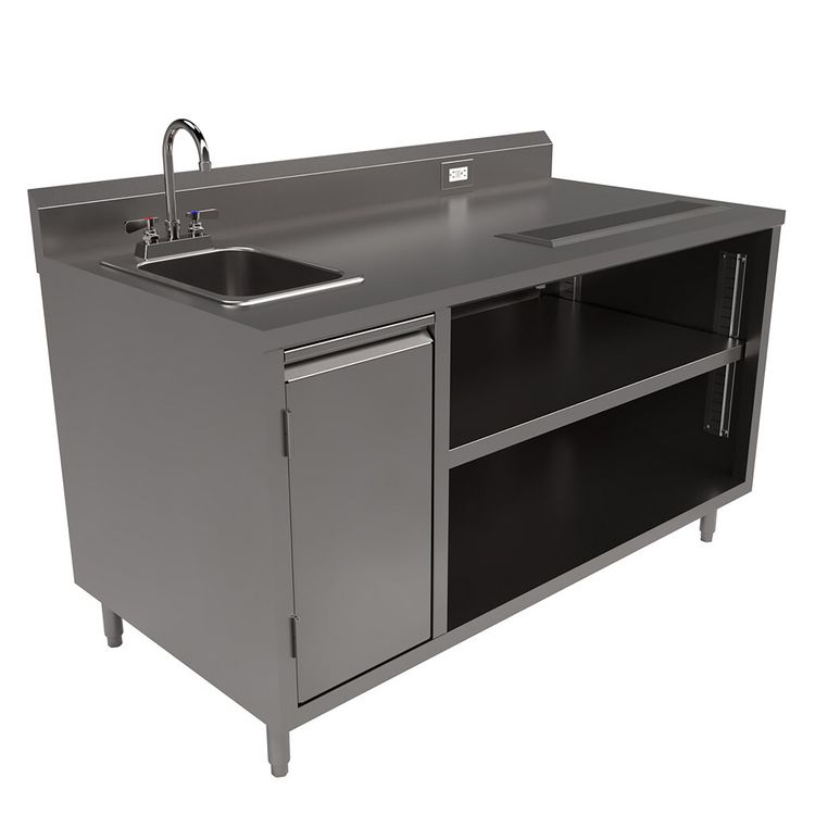 BK Resources Stainless Steel Beverage Table with Left Sink, Rectangular, 30" x 60" x 41.5", Silver Top, Silver Base/Legs (BKEBEVT3060L)