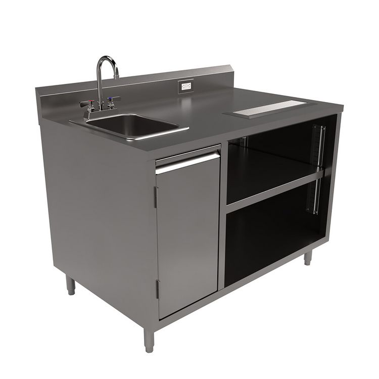 BK Resources Stainless Steel Beverage Table with Left Sink, Rectangular, 30" x 48" x 41.5", Silver Top, Silver Base/Legs (BKEBEVT3048L)