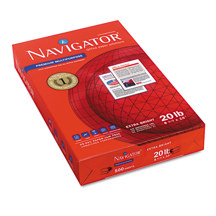 Navigator Premium Multipurpose Copy Paper, 97 Bright, 20 lb Bond Weight, 8.5 x 14, White, 500 Sheets/Ream, 10 Reams/Carton (SNANMP1420)