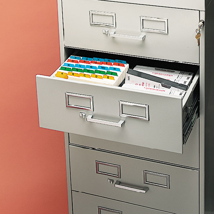 Tennsco Seven-Drawer Multimedia/Card File Cabinet, Black, 19.13" x 28.5" x 52" (TNNCF758BK)