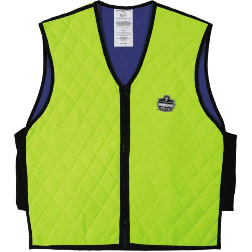 Ergodyne Chill-Its 6665 Cooling Vest is a lightweight vest that cools you down in hot weather. Soak it in water, wring it out, and wear it over a T-shirt; it uses special fabric to stay cool as water evaporates (like sweat). It has a durable nylon outside, mesh sides for airflow, and a water-resistant lining (it might feel slightly damp). Medium fits chests 36"–38". Perfect for staying cool on scorching days.