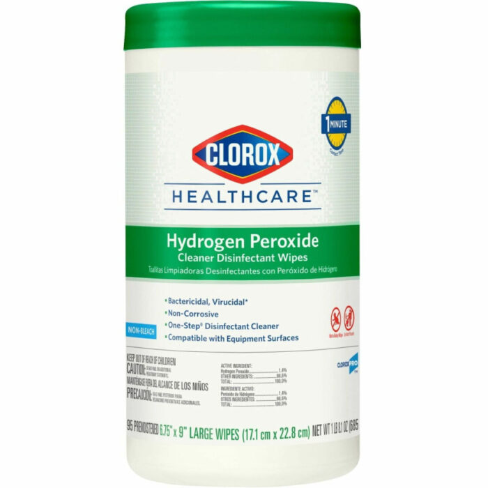 Clorox Healthcare Hydrogen Peroxide Cleaner Disinfectant Wipes, 9 x 6.75, Unscented, White, 95/Canister, 6 Canisters/Carton (CLO30824)