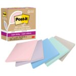 Post-it Notes 100% Recycled Paper Super Sticky Notes, 3" x 3", Wanderlust Pastels, 70 Sheets/Pad, 5 Pads/Pack (MMM654R5SSNRP)