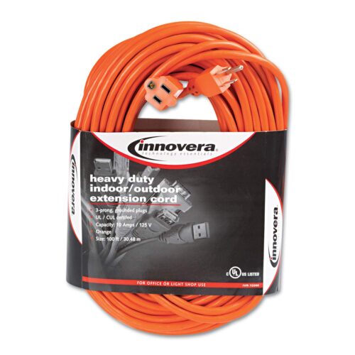 Innovera Indoor/Outdoor Extension Cord, 100 ft, 10 A, Orange (IVR72200)