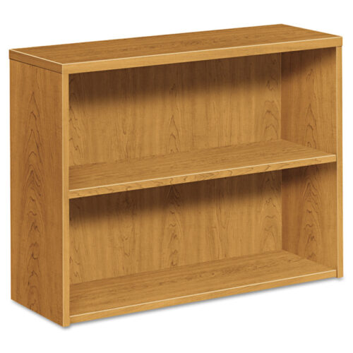 HON 10500 Series Laminate Bookcase is a strong and fashionable storage unit. It features two shelves and a Harvest warm color. The bookcase is a simple install with no assembly required and a streamlined, clean appearance. It is 36 inches wide, 13.13 inches deep, and 29.63 inches tall. Ideal for a neat and organized space.