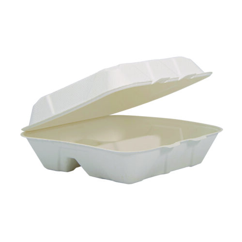 Dart Compostable Fiber Hinged Trays, ProPlanet Seal, 3-Compartment, 9.25 x 9.45 x 2.17, Ivory, Molded Fiber, 200/Carton (DCCHC9FBR3)