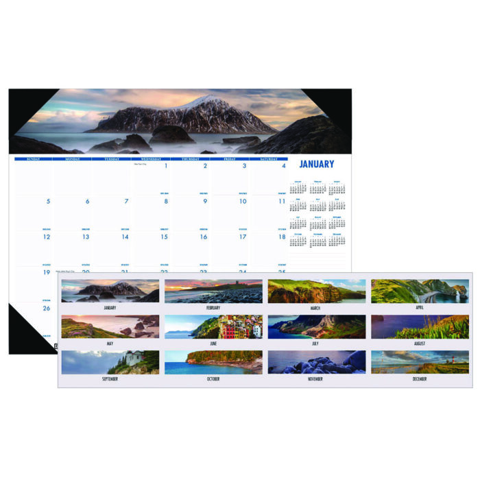 House of Doolittle Earthscapes Recycled Monthly Desk Pad Calendar, Coastlines Photos, 22 x 17, Black Binding/Corners,12-Month (Jan-Dec): 2025 (HOD178)