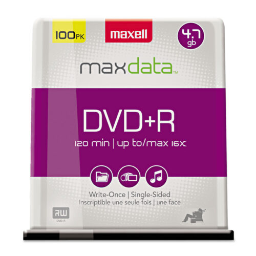 Maxell DVD+R High-Speed Recordable Disc, 4.7 GB, 16x, Spindle, Silver, 100/Pack (MAX639016)