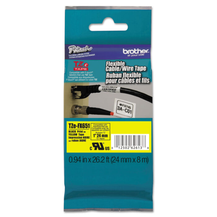TZe Flexible Tape Cartridge for P-Touch Labelers, 0.94" x 26.2 ft, Black on Yellow (BRTTZEFX651)