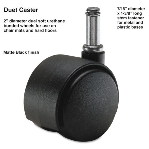 Master Caster Duet Dual Wheels, Grip Ring Type C Stem, 2" Soft Polyurethane Wheel, Matte Black, 5/Set (MAS64526)