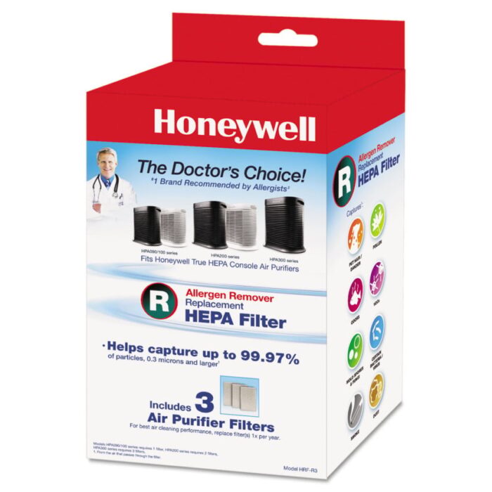Honeywell Allergen Remover Replacement HEPA Filters, 6.75 x 10.3, 3/Pack (HWLHRFR3)