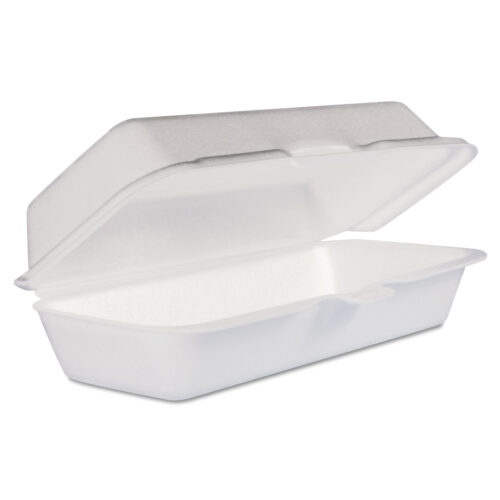 Dart Foam Hinged Lid Container, Hot Dog Container, 3.8 x 7.1 x 2.3, White,125/Bag, 4 Bags/Carton (DCC72HT1)