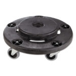 Rubbermaid Commercial Brute Round Twist On/Off Dolly, 250 lb Capacity, 18" dia x 6.63"h, Fits 20 to 55 Gallon BRUTE Containers, Black (RCP264000BK)