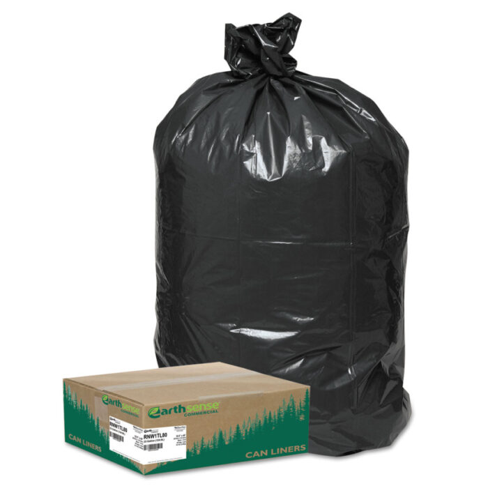 Earthsense Commercial Linear Low Density Large Trash and Yard Bags, Open-Face, 33 gal, 0.9 mil, 32.5" x 40", Black, 80/Carton (WBIRNW1TL80)