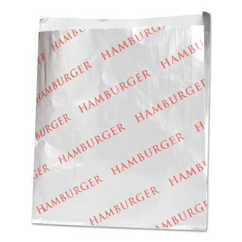 Bagcraft Foil Single-Serve Bags, Hamburger Labeling, 6" x 0.75" x 6.5", Silver/Red, 1,000/Carton (BGC300527)