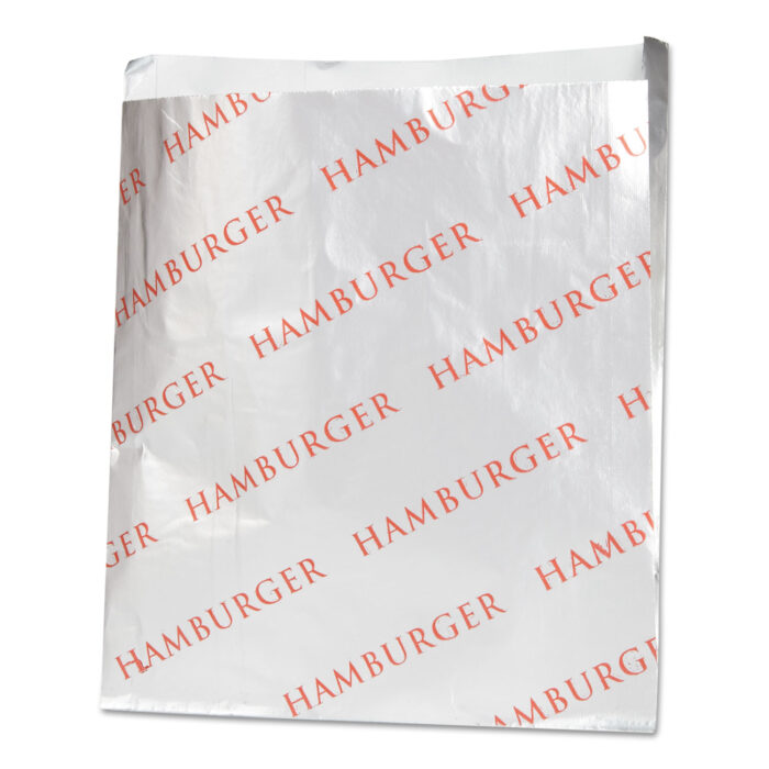 Bagcraft Foil Single-Serve Bags, Hamburger Labeling, 6" x 0.75" x 6.5", Silver/Red, 1,000/Carton (BGC300527)