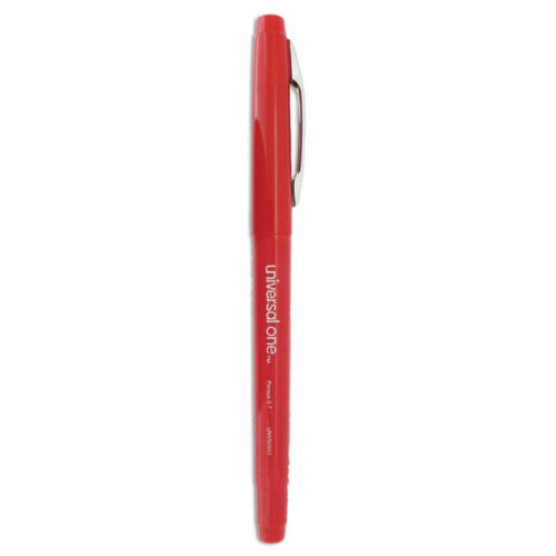 Universal Porous Point Pen, Stick, Medium 0.7 mm, Red Ink, Red Barrel, Dozen (UNV50503)