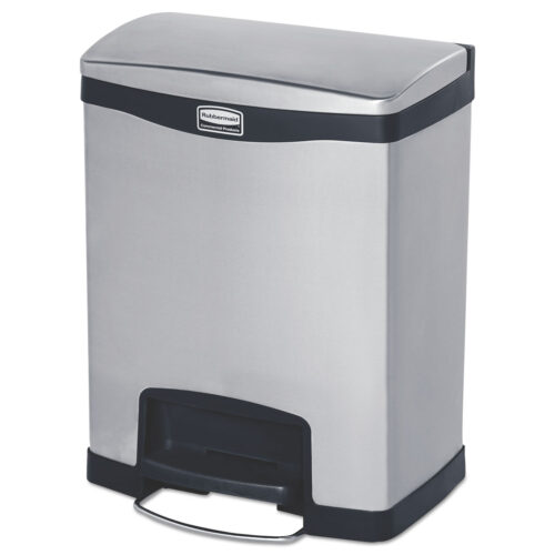 Slim Jim Slim Jim Stainless Steel Step-On Container, Front Step Style, 8 gal, Stainless Steel, Black (RCP1901985)