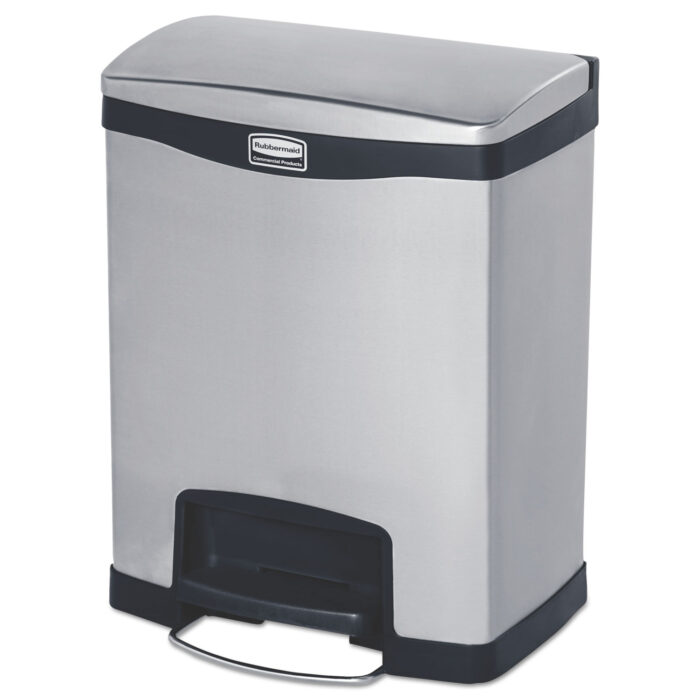 Slim Jim Slim Jim Stainless Steel Step-On Container, Front Step Style, 8 gal, Stainless Steel, Black (RCP1901985)