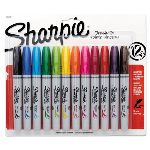 Sharpie Brush Tip Permanent Marker, Medium Brush Tip, Assorted Colors, 12/Set (SAN1810704)