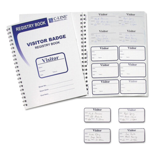 C-Line Visitor Badges with Registry Log, 3 5/8 x 1 7/8, White, 150 Badges/Box (CLI97030)