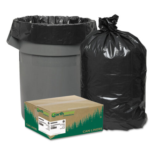 Earthsense Commercial Linear Low Density Recycled Can Liners, 60 gal, 2 mil, 38" x 58", Black, 10 Bags/Roll, 10 Rolls/Carton (WBIRNW5820)