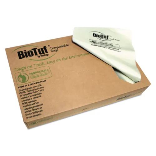 Heritage Biotuf Compostable Can Liners, 45 gal, 0.9 mil, 40" x 46", Green, 25 Bags/Roll, 5 Rolls/Carton (HERY8046TER01)