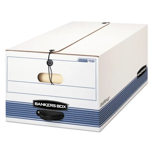 Bankers Box STOR/FILE Medium-Duty Strength Storage Boxes, Legal Files, 15.25" x 19.75" x 10.75", White/Blue, 4/Carton (FEL0070503)