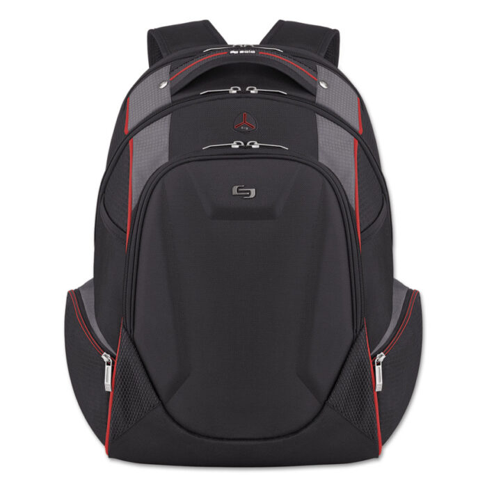 Solo Launch Laptop Backpack, Fits Devices Up to 17.3", Polyester, 12.5 x 8 x 19.5, Black/Gray/Red (USLACV7114)