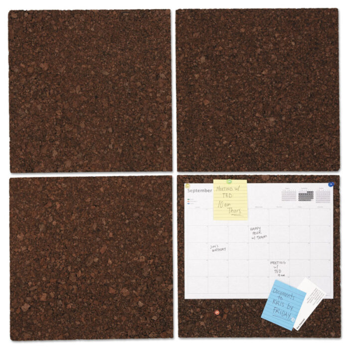 Universal Cork Tile Panels, 12 x 12, Dark Brown Surface, 4/Pack (UNV43403)