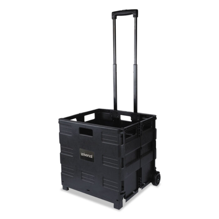 Universal Collapsible Mobile Storage Crate, Plastic, 18.25 x 15 x 18.25 to 39.37, Black (UNV14110)
