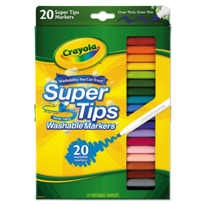 Crayola Washable Super Tips Markers, Fine/Broad Bullet Tips, Assorted Colors, 20/Set (CYO588106)