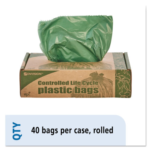 Stout by Envision Controlled Life-Cycle Plastic Trash Bags, 33 gal, 1.1 mil, 33" x 40", Green, 40/Box (STOG3340E11)