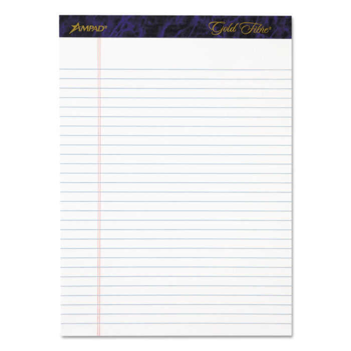 Ampad Gold Fibre Writing Pads, Wide/Legal Rule, 50 White 8.5 x 11.75 Sheets, 4/Pack (TOP20031)