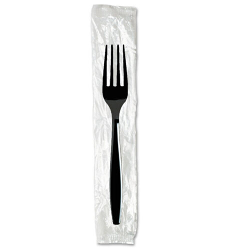 Dixie Individually Wrapped Heavyweight Forks, Polystyrene, Black, 1,000/Carton (DXEFH53C7)