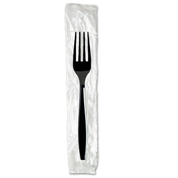 Dixie Individually Wrapped Heavyweight Forks, Polystyrene, Black, 1,000/Carton (DXEFH53C7)