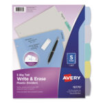 Avery Write and Erase Big Tab Durable Plastic Dividers, 3-Hole Punched, 5-Tab, 11 x 8.5, Assorted, 1 Set (AVE16170)q