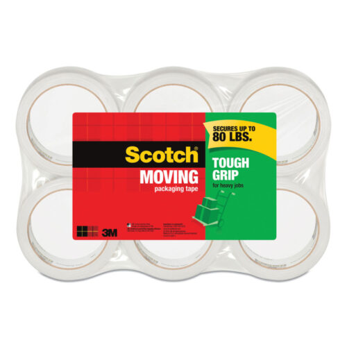 Scotch Tough Grip Moving Packaging Tape, 3" Core, 1.88" x 43.7 yds, Clear, 6/Pack (MMM3500406)