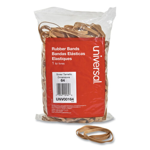 Universal Rubber Bands, Size 64, 0.04" Gauge, Beige, 1 lb Bag, 320/Pack (UNV00164)