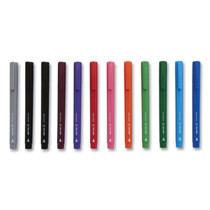 TRU RED Permanent Marker, Pen-Style, Fine Bullet Tip, Assorted Colors, 12/Pack (TUD24376650)
