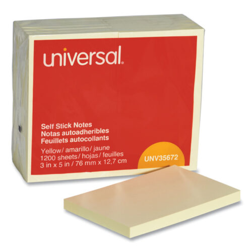 Universal Self-Stick Note Pads, 3" x 5", Yellow, 100 Sheets/Pad, 12 Pads/Pack (UNV35672)